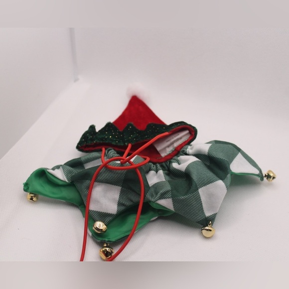 Festive Holiday Green and Red Elf Hat and Collar Set for Small Animals or Cats - Picture 3 of 3